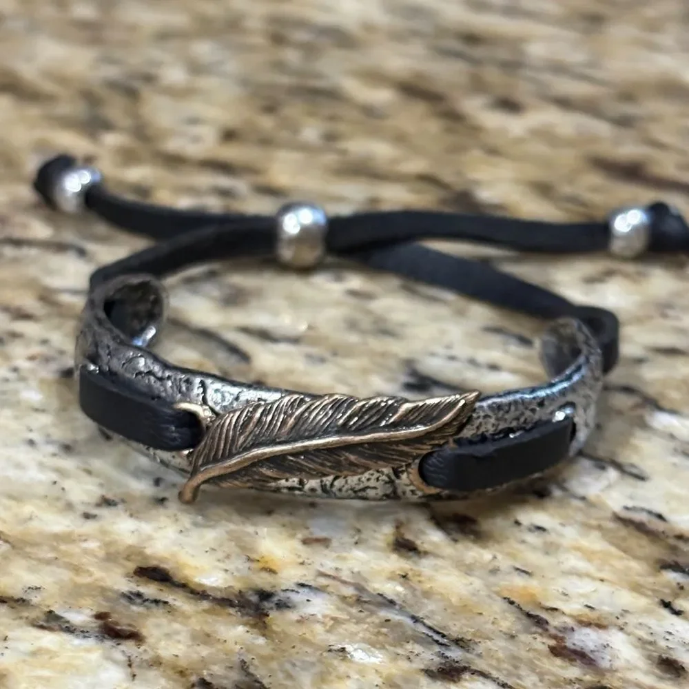 Silver and Black Feather Bracelet